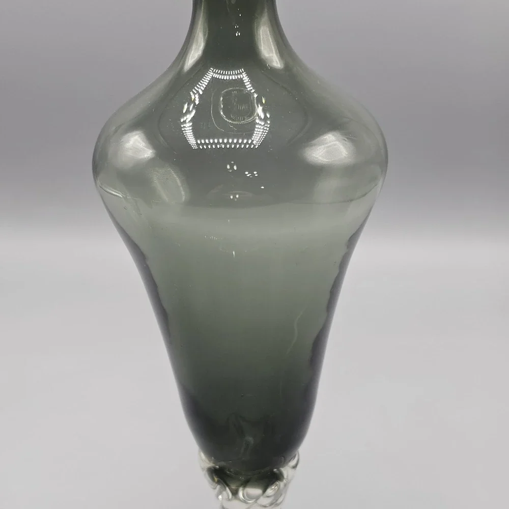 Vintage Empoli Italian Smoke Grey Decanter & Cordial Glasses Set 5 Twisted‎ Foot